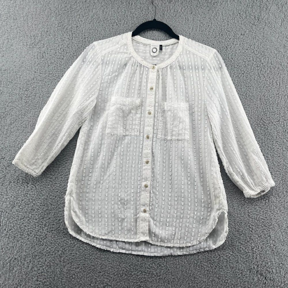 Anthropologie Akemi Kin White Swiss Dot Pocket Button Down Blouse XS